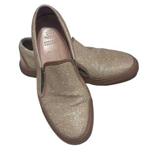 Authentic Brunello Cucinelli Metallic Gold Lurex Mesh Slip On Loafer Sneakers 38
